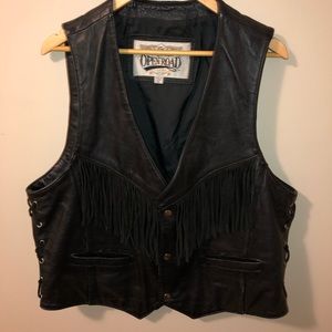 Open Road Leather/Fringed Biker Vest,Size-XL